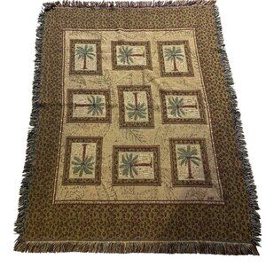 Palm Tree Animal Print Tapestry Throw Blanket Fringed Reversible Beach Cottage